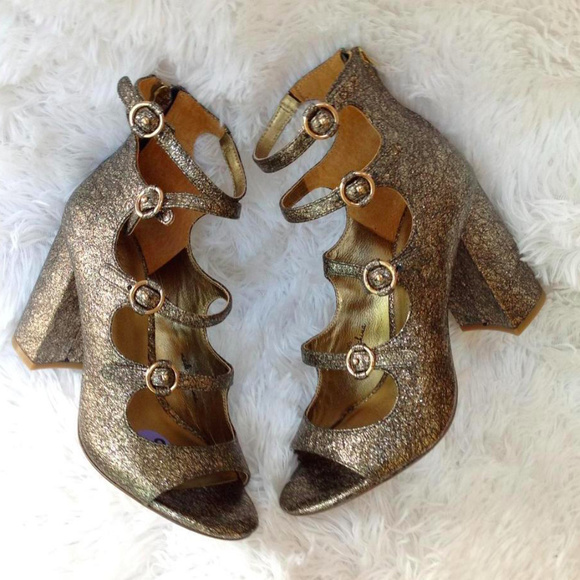 New Joie Laina Metallic Leather Heeled Sandals Retro Vintage Vibes - Picture 3 of 8